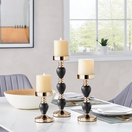 Danya B. Talia Black and Gold Candlestick Taper Candle Holders - Set of 3