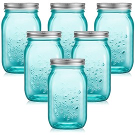 Tessco 6 Pcs 16 oz Colored Mason Jars with Lids Regular Mouth Glass Canning Jar for DIY Crafts Decor, Storage, Canning, Pickling, Preserving, Fermenting, Dishwasher Not Allowed (Teal)