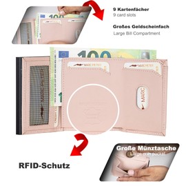 Marc Peter® Chicago Leather Push Air Slim Wallet, Airtag Wallet with Coin Compartment, RFID Protection, Small Mini Wallet, Leather, rose, Classic