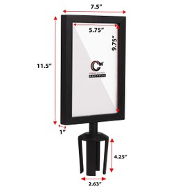 Crowd Control Warehouse Stanchion Post Top Sign Frame, 7 x 11 Inch Vertical Black Steel