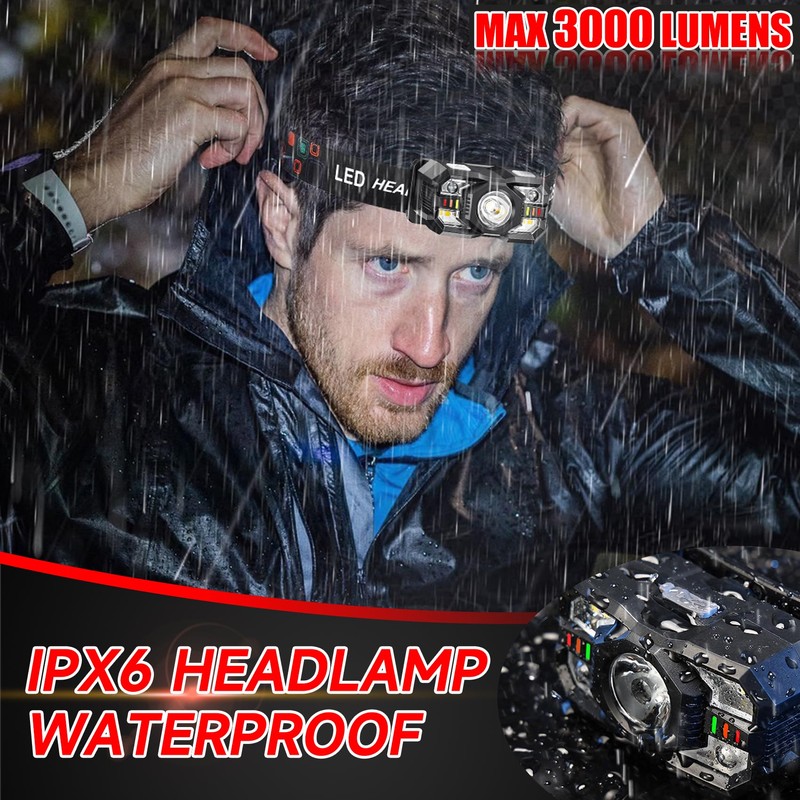 Northlet Headlamp Rechargeable 6Pack, 3000 Lumen Ultra-Light Bright Headlamp Flashlight