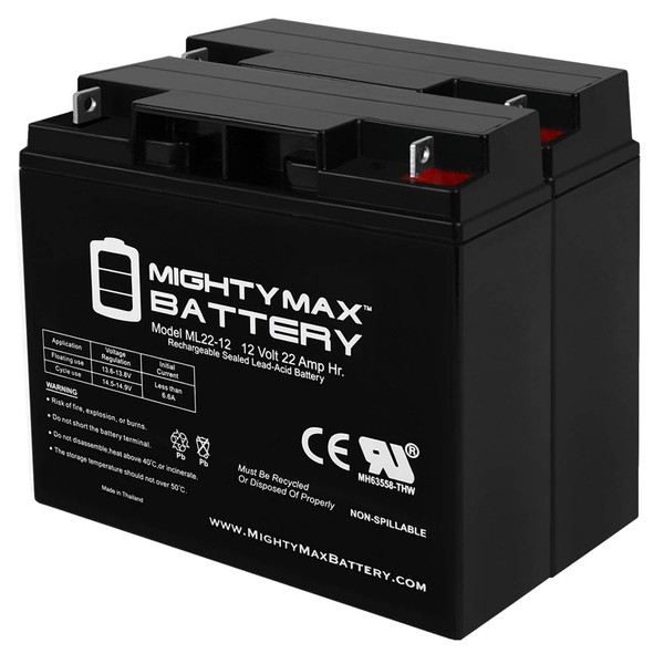 Mighty Max Battery ML22-12 - 12V 22AH SLA Battery Replaces 51913 12896 ub12180 gp12170 np18-12 - 2 Pack
