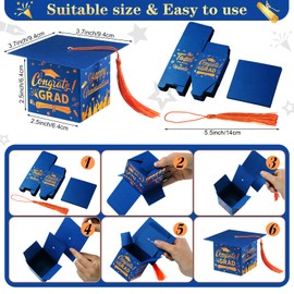 TaoBary 30 Pcs Graduation Cap Candy Box with Tassel Party Favors & Decorations - Blue & Orange