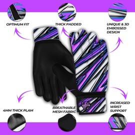 FIGHTSENSE Soccer Goalie Gloves for Kids Youth Boys,Football Goalkeeper Gloves,5mm Latex Palm,Breathable,Anti-Slip Strong Grip,Double Wrist Protection (Purple, Size 3 Suitable for 5-6 Years)