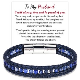 Birthday Gift For Husband Bracelets For Men: To My Husband Bracelet From Wife Forever Love Gifts For Him - Blue Leather Bracelet For Men Unique Anniversary Christmas Valentines Fathers Day Gifts