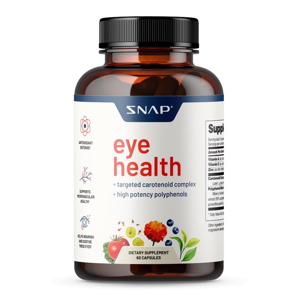 Snap Eye Health Supplements for Adults, Lutein and Zeaxanthin Supplements, Bilberry Extract, Lycopene Supplement, Support Eye Health, Natural Carotenoid Complex, Eye Vitamins and Herbs, 60 Capsules