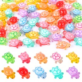 50 Pieces Luminous Mini Turtles Mini Resin Animals Tiny Turtles for Crafts Doll House Garden Micro Moss Landscape Home Decor, 10 Colors