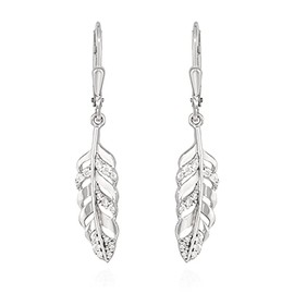 NKlaus Pair of French Hook Earrings 925 Silver Shiny 23 x 7 mm Zirconia White Women's Earrings 13517, Sterling Silver