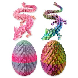 Guador 3D Printed Dragon Egg with Dragon, Pack of 2 Dragon Eggs, Mysterious Dragons, Dragon Egg, Figures Surprise Easter Dragon Eggs, Home Decor, Silk Rainbow Colour + Silk Candy Colour