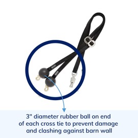 SMARTPAK Quiet Drop Horse Cross Ties in Black Nylon Webbing | 3 Inch Diameter Rubber Ball | Adjustable Slider Buckle | Panic Snap | Sold in Pairs (2)