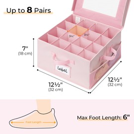GRANNY SAYS Shoe Organizer for Closet, Fits up to 8 Pairs, 2 Pack Shoe Cubby Storage Containers with Side Mesh Pocket and Flip-Top Lids, Pink