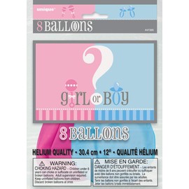 Unique Industries, 12" Gender Reveal Latex Balloons, DIY Party Decoration - Pack of 8, Blue and Pink - 47395