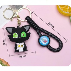 HiFen Black Cat Keychain - Cute Car Keychains for Women - Anime Suzume No Tojimari Daijin Anime Keychains - Car Keychain Accessories - Kawaii Cat Gift for Friends, Birthday, 2PCS (Black & White)