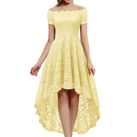 Dressystar Women's Lace Cocktail Dress Hi-Lo Off Shoulder Bridesmaid Swing Formal Party Dress 0042 Yellow L