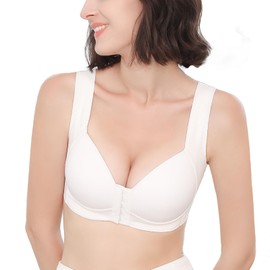FallSweet Front Close Bra for Women Push Up Wirefree Bra Seamless No Dig Comfort Brassiere (White, 38C)