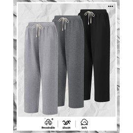 August Alley 3 Pack Big and Tall Men's Sweatpants Open Bottom Athletic Pants Drawstring Elastic Waist with Pockets(Mix Gray, Light Mix Gray, Black,3X-Large)