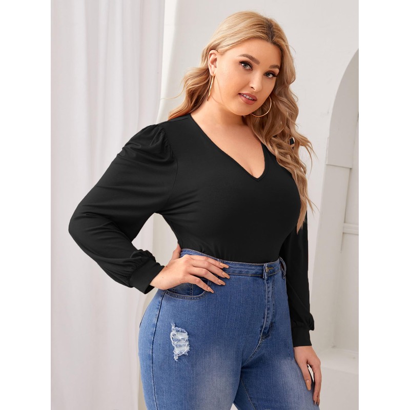 Milumia Women's Plus Size V Neck Long Sleeve Bodysuit Leotards