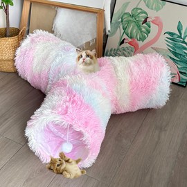 Mabaytir Collapsible Cat Tunnel for Indoor Cats 3 Way Rainbow Plush, Portable Play Tube with Peek-Holes, Perfect for Kittens, Rabbit & Small Pets, Fun Interactive Toy for Playtime & Exercise