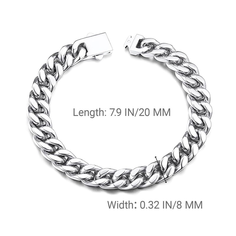 Mens Silver Colored Bracelet for Men，Stainless Steel Cuban Link Bracelet,