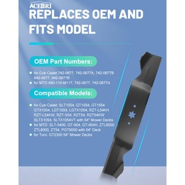 ACEBRI mower blades 54 '' Fit for Cub Cadet 54 blade 742-0677,742-0677A,742-0677B,942-0677,942-0677B, for MTD 490-110-M117,742-0677,742-0677A/B,942-0677,942-0677A/b,for Toro 112-0931 3Pack