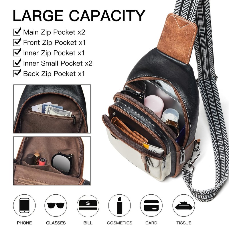 LATMAP Sling Bag for Women Men Leather Small Sling Backpack