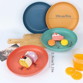 MaoMaoCha Dinner Plates Set of 4, 8 Inch Plastic Plates Reusable, Wheat Straw Plates, Dishwasher & Microwave Safe, Lightweight Salad Plates for Camping/Kitchen