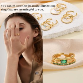 August Birthday Gifts for Women, Birthstone Rings for Women Teens Stocking Stuffers 14K Gold Stackable Rings Adjustable Peridot Ring Set Daughter Birthday Gifts Wedding Anniversary Jewelry