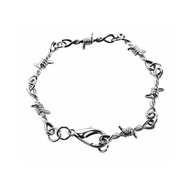 Caiyao Gothic Punk Barbed Wire Thorns Bracelet Thick Thin Chunky Brambles Link Chain Bracelet Hip Hop Rock Cool Adjustable Thorns Bracelet-C white