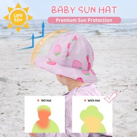 Durio Baby Bucket Hat for Girls Boys UPF 50+ Sun Protection Cute Strawberry Toddler Sun Hat Wide Brim Baby Summer Adjustable Chin Strap Baby Girl Beach Hat A Strawberry 3-6 Months