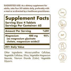 Solgar Chelated Magnesium, 250 Tablets - Supports Nerve & Muscle Function - Promotes Healthy Bones - Vital for Cellular Energy Release - Non-GMO, Vegan, Gluten Free, Dairy Free - 62 Servings