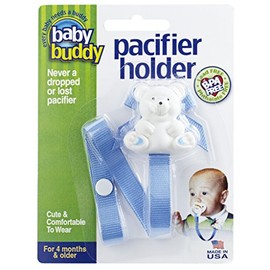Baby Buddy Pacifier Holder Clip - Cute Fashionable Bear Clips onto Babyâs Shirt, Snaps to Paci, Teether, Toy - For Babies 4+ Months - Pacifier Clip for Toddlers Boys & Girls, Blue, 1 Count