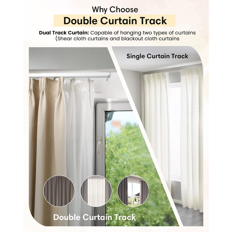 Ezcasch Ceiling Curtain Track Set - Dual Track Ceiling Mount