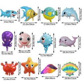 SAMOKA Sea Animals Balloons,12 PCS 20-30 Inch Under The Sea Balloons,Ocean Balloons,Under The Sea Party Decorations