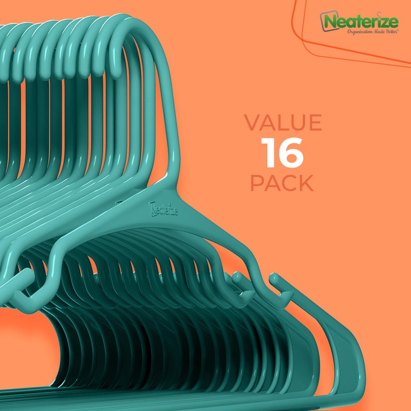 NEATERIZE Clothes Hangers 16 Pack Aqua - Plastic Hangers -