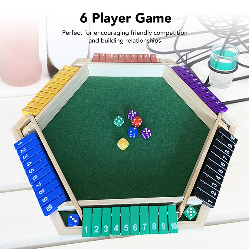 Shut The Box Dice Game 6 Player 6 Color Sided