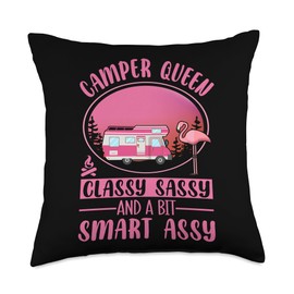 Camper Queen Classy Sassy Smart Funny Outdoor Camping RV Throw Pillow