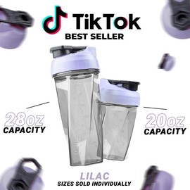 HELIMIX Blender Shaker Bottle Made in USA No Whisk Ball Needed:_Lilac_28oz