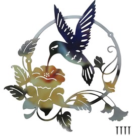 HZBAKLO Metal Birds Wall Art, Round Metal Hummingbird Wall Art Decor Outdoor Metal Flowers Wall Decor Silhouette Hanging Ornament for Home Garden