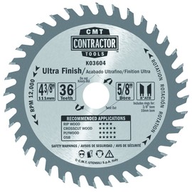 CMT K03604 ITK Contractor Ultra Finish Saw Blade and 4-3/8 X 36 Teeth, 8-Degree ATB with 5/8-Inch Bore