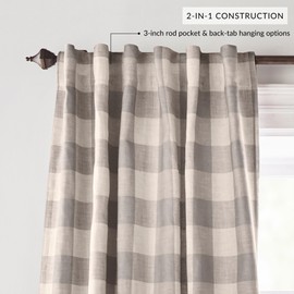 Elrene Home Fashions Farmhouse Living Grainger Buffalo-Check Blackout Window Curtain, Living Room and Bedroom Drape with Rod Pocket Tabs, 52" x 84", Grey, 1 Panel