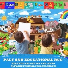 ABC Kids Rug for Playroom 59×39.4 in Noah's Ark Animals Rug Baby Play Mat Alphabet Mat Shape Color Classroom Carpet Kids Playroom Early Learning Carpet for Preschool Toddlers Tummy Time