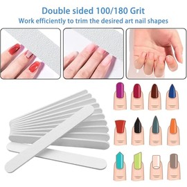 Limas de uñas blancas (paquete de 12), pizarras profesionales de grano 100/180 de doble cara para uñas naturales, acrílicos y geles, kit de lima de uñ