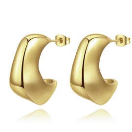 YeGieonr Chunky Gold Hoop Earrings for Women, Lightweight Stainless Steel Teardrop Open Hoops with 18K Real Gold Plated, Hypoallergenic Earrings Trendy Jewelry for Women