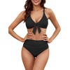 ZAFUL Womens High Waisted Bikini Set Tie Knot High Rise 2 Piece Swimsuits Bathing Suits High Waist Tummy Control Ruched Bikini Bottom Black S