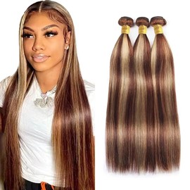 33/613 Straight Human Hair Bundles #33 Brown Straight Bundles Human Hair Highlight Bundles 20 22 24 inch 3 Bundles 613 Blonde Bundles Human Hair Reddish Brown Bundles