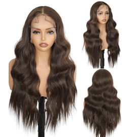 SISICLOUD 13x4 Synthetic Lace Front Wig Long Wavy Dark Brown Wig with Realistic Hairline 26 inch Pre Plucked Body Wave Lace Wig for Daily Party Use