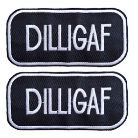 Funny Ironable & Sewable Patch, 2PCS Black Letters DILLIGAF Iron On Embroidery Patches for Clothes Jacket Jeans Backpacks