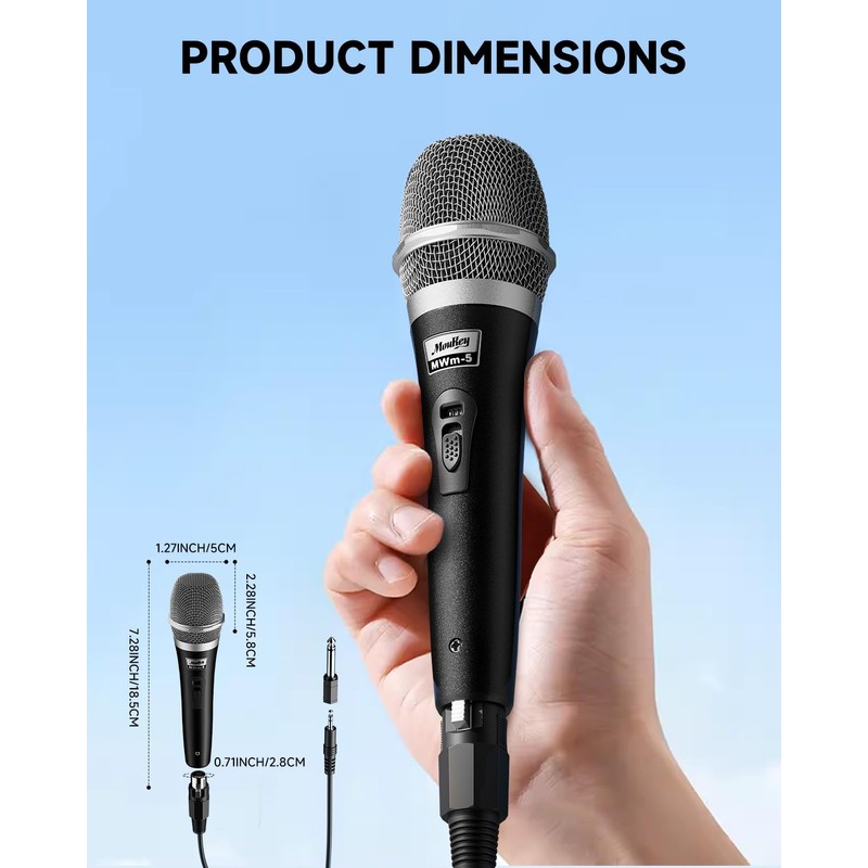 Moukey Dynamic Microphone with 13ft Cable Karaoke Microphone Metal Hand