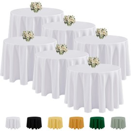 Fitable 6 Pack White Round Tablecloths - 70 Inches Round - Wrinkle and Stain Resistant Fabric Table Clothes, Washable Polyester Table Covers for Wedding, Party, Banquet, Formal Events
