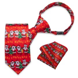 DiBanGu Pre-tied Christmas Necktie for Boys Silk Festive Necktie and Pocket Square Set Adjustable Xmas Holiday Kids Tie, Red Santa Claus